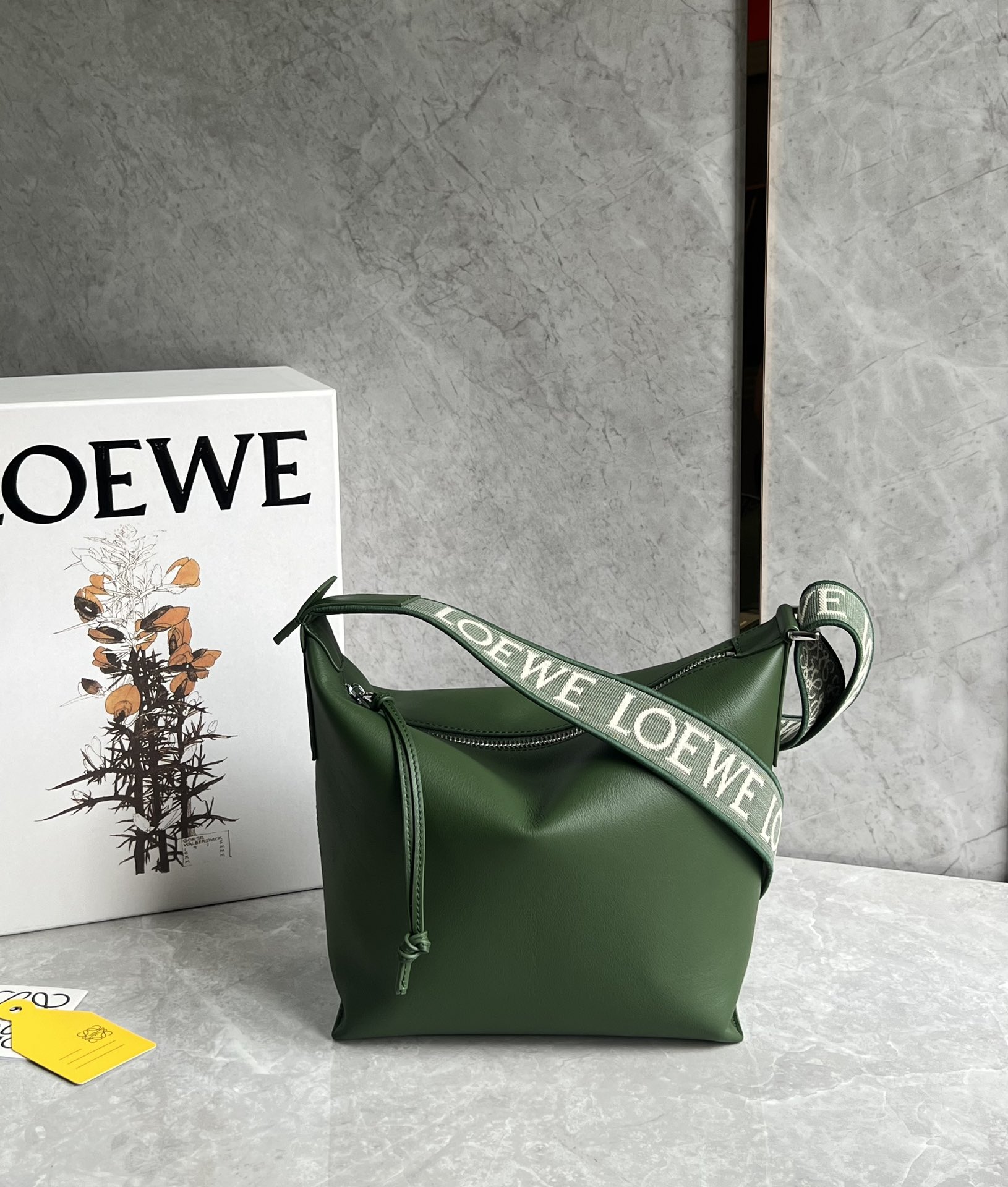 Loewe Small Cubi Crossbody Bag in Supple Smooth Calfskin and Jacquard Hunter Green